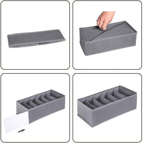 Rootz Storage Boxes - Drawer Organizer - Compartments - Foldable - Underwear - Socks - Ties - Fabric - Set Of 4 - Dark Gray