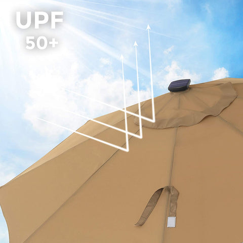 Rootz Parasol - Solar LED Lighting - UV Protection - UPF 50+ - Bendable - Crank - Taupe - 270 cm