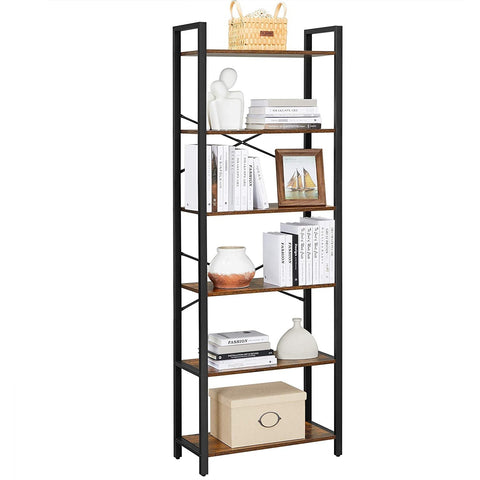 Rootz Bookcase - 6 Levels - Storage Cabinet - Storage Rack - 6 Levels - 186 cm - Brown - Black - Processed Wood - Steel
