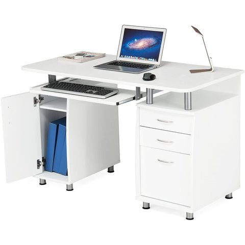 Rootz Desk - Chest of drawers - Storage space - Keyboard shelf - White - Processed Wood - Metal - ?121 x 60 x 76 cm