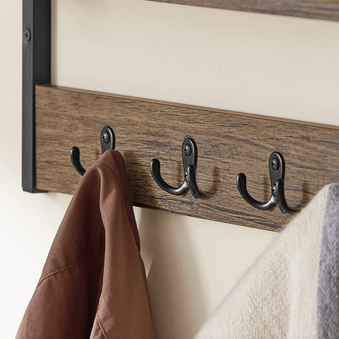 Rootz Wall Coat Rack with 1 Storage Shelf and 7 Hooks - Wall Shelf - Wall Hanging Shelf Hook Rack
