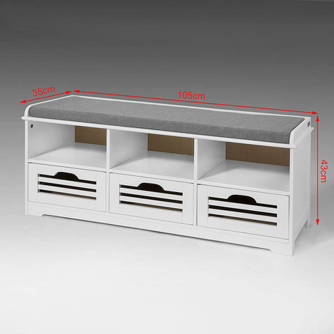 Rootz Schoenenopbergbank met 3 Laden - Schoenenrek - Schoenenkast in de Gang - Wit