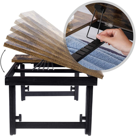 Rootz Laptop Stand - Laptop Holder - For Bed and Couch - Breakfast Table - Height Adjustable - 15.6 Inch - Brown - Black - Industrial
