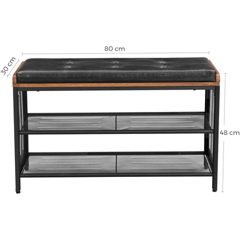 Rootz schoenenrek - gewatteerde bank met roosterplank - metalen constructie