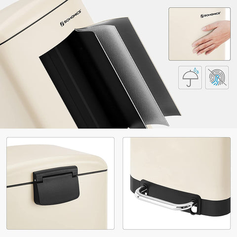 Rootz Prullenbak - Pedaalemmer - 30L - Staal - Binnenemmer - Soft Close - Luchtdicht - Creme Wit - 34 x 25 x 61,5 cm 