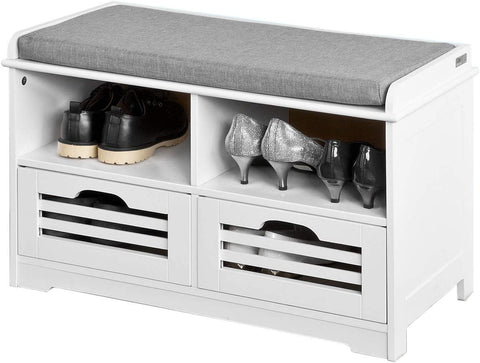 Rootz Schoenenopbergbank met 2 Laden - Schoenenkast in de Gang - Schoenenrek - Wit