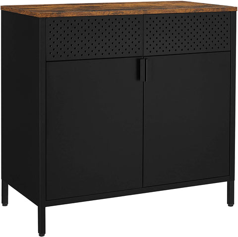 Rootz Sideboard - Sideboard - Storage Cabinet - Magnetic Closure - Adjustable Shelves - Metal - Processed Wood - Brown - Black - 80 x 40 x 76 cm