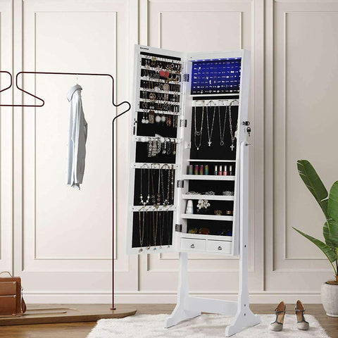 Standing Jewelery Cabinet with Mirror and LED lighting - Lockable - Jewelery storage cabinet with large mirror