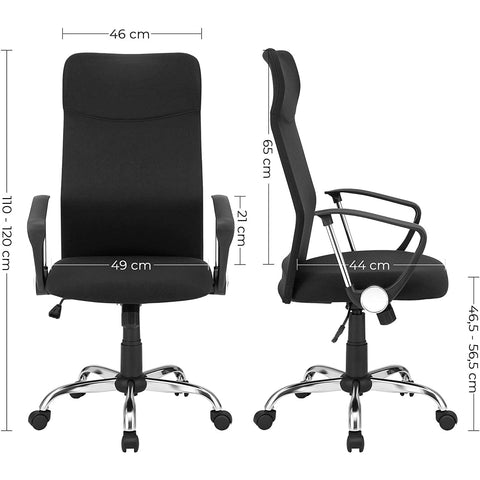 Rootz Office Chair - Swivel Chair - Ergonomic - Executive Chair - Height Adjustable - Upholstered - Black - 63 x 63 x (110-120) cm