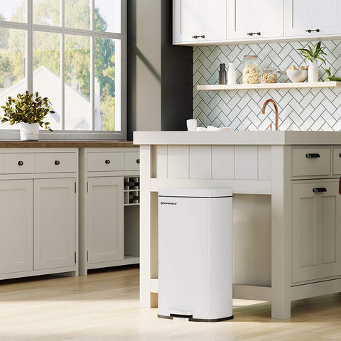 Rootz Trash can - 30L - Pedal bin - Waste bin - Inner bucket - Hinged lid - Softclose - White - 35 x 23.8 x 63 cm