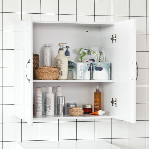 Rootz Weißer Wandschrank für Küche und Badezimmer, Wandschrank mit Doppeltüren