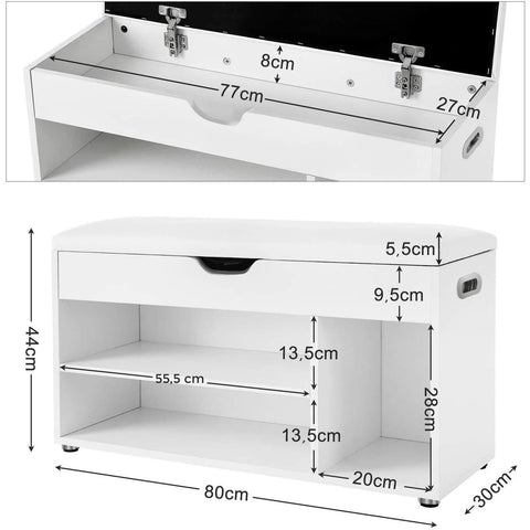 Rootz Shoe Cabinet White - Multifunctional Cabinet - Wooden Shoe Cabinets with storage space - 80 x 44 x 30 cm (WxH x D)