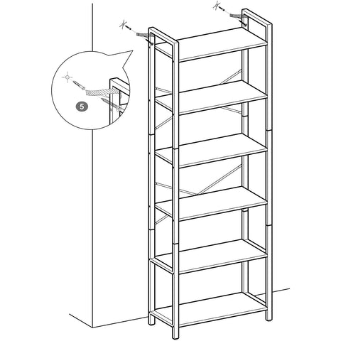 Rootz Bookcase - 6 Levels - Storage Cabinet - Storage Rack - 6 Levels - 186 cm - Brown - Black - Processed Wood - Steel