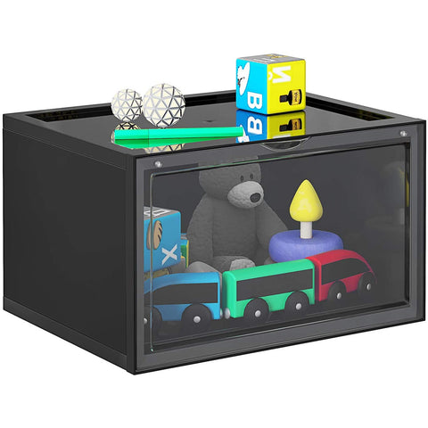 Rootz Shoe Box - Set of 6 - Stackable Shoe Organizer - Shoes up to size 46 - Black/Transparent - 36 x 28 x 22 cm