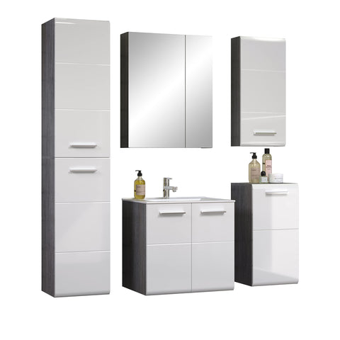 Rootz Bathroom Chest - Storage Cabinet - Vanity Unit - Drawer Stand - Bathroom Organizer - Wooden Furniture - Smoke Silver/White High Gloss - 35x68x34 cm