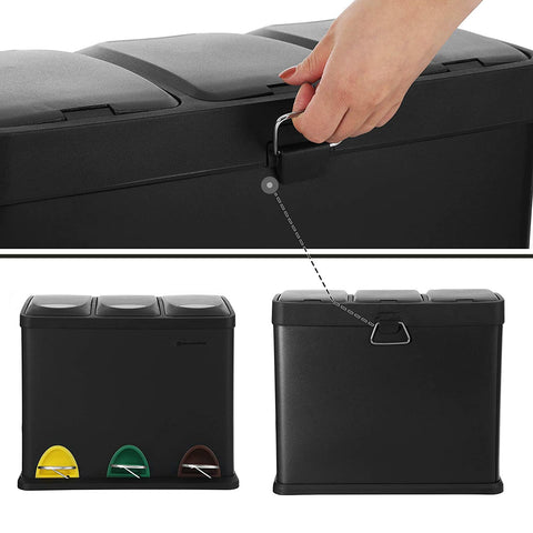 Rootz Trash can - 24 L - 3-in-1 - Pedal bin - Waste separation - Steel - Inner bin - Black - 46.5 x 29.5 x (40.5-65) cm