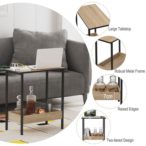 Rootz Side Table - Coffee Stand - Living Room Accent - Storage Desk - Display Platform - Lounge Furniture - Light Oak + Black - 50x55x25 cm