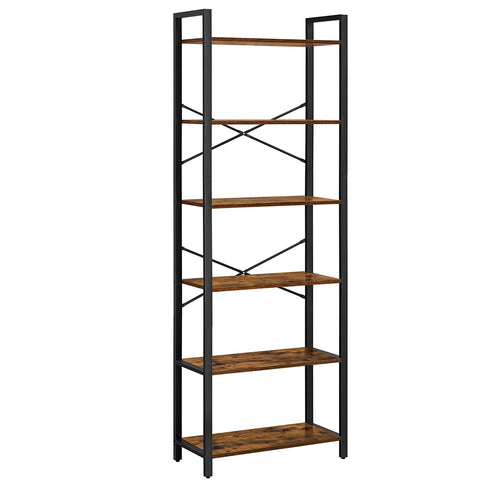 Rootz Bookcase - 6 Levels - Storage Cabinet - Storage Rack - 6 Levels - 186 cm - Brown - Black - Processed Wood - Steel