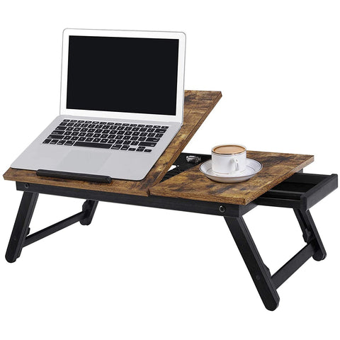 Rootz Laptop Stand - Laptop Holder - For Bed and Couch - Breakfast Table - Height Adjustable - 15.6 Inch - Brown - Black - Industrial