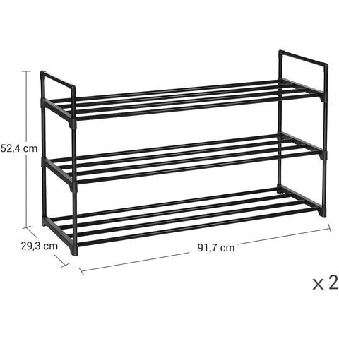 Rootz Shoe Racks - Set Of 2 - Shoes Organizer - 24-30 Pairs Of Shoes - Stackable - 92 x 30 x 53 - Metal - Black
