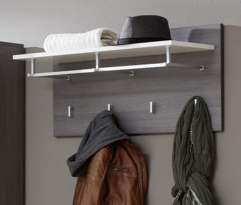 Rootz Wardrobe Panel - Clothes Organizer - Hanging Unit - Coat Rack - Storage Shelf - Entryway Accessory - Wall Mount - White High Gloss & Smoky Silver - 80x40x28cm