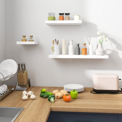 Rootz Wall Mounted Display Shelf - Floating Bookcase Rack for Home Decor - White Wooden Wall Organizer - 60x23x3.8cm