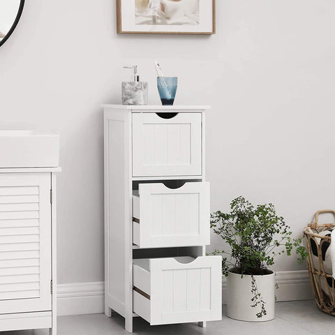Rootz Storage Cabinet - Bathroom Cabinet - Chest of Drawers - 3 Drawers - White - Standing Cabinet - MDF - 32 x 30 x 81 cm