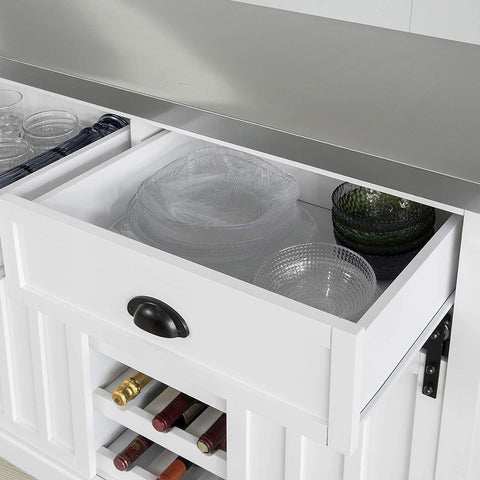 Rootz Keukenopbergwagen - Keukenkast - Kast - Dressoir - Keukeneiland met RVS Bovenblad &amp; 2 Schuifdeuren