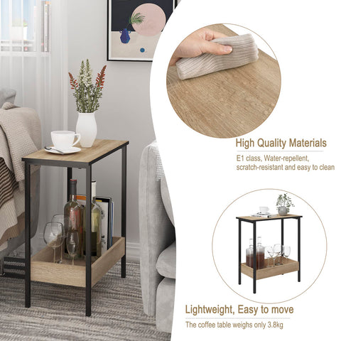 Rootz Side Table - Coffee Stand - Living Room Accent - Storage Desk - Display Platform - Lounge Furniture - Light Oak + Black - 50x55x25 cm