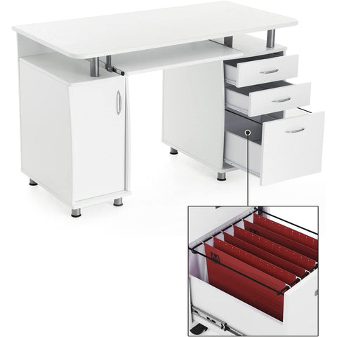 Rootz Desk - Chest of drawers - Storage space - Keyboard shelf - White - Processed Wood - Metal - ?121 x 60 x 76 cm