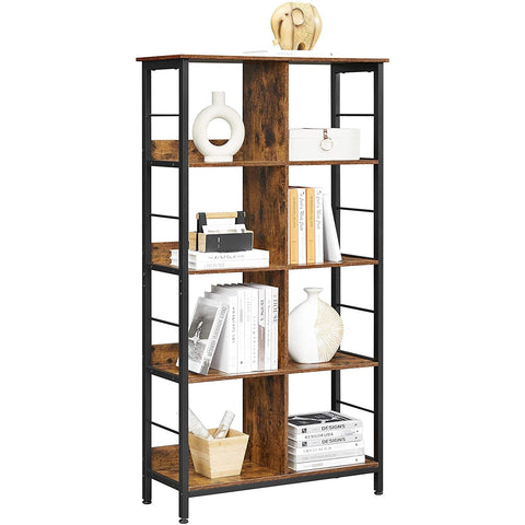 Rootz Bookcase - Storage Cabinet - 8 Compartments - Brown - Black - Processed Wood - Metal - 80 x 33 x 149 cm