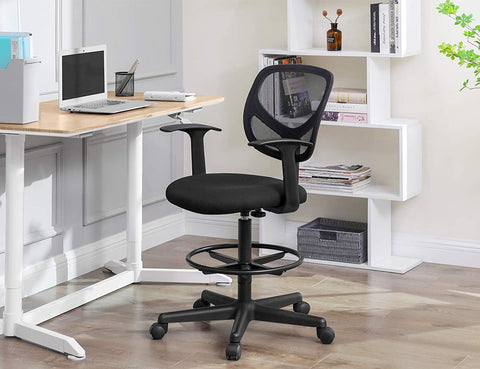 Rootz Office chair - Swivel chair - Work stool - Ergonomic - Armrests - Height Adjustable - Footrest - Black - Plastic - Fabric - 64 x 64 x 97-117 cm
