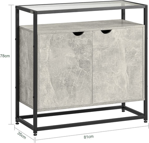 Rootz Dressoir met glazen blad en 2 deuren - Hal Console Tafel Keuken Eetkamer Woonkamer Opbergkast Kast Dressoir