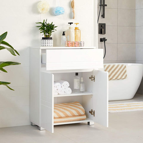 Rootz Bathroom cabinet - Storage cabinet - Sideboard - French doors - Drawer - White - MDF - 60 x 30 x 80 cm