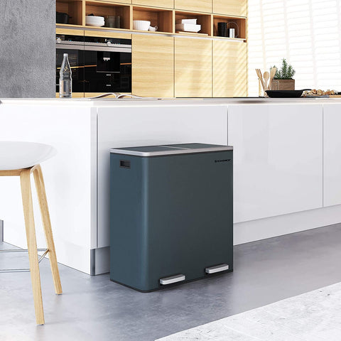 Rootz Trash Can Waste Separation 60 Liter - Trash Cans - Gray - 58.6 x 32 x 65 CM