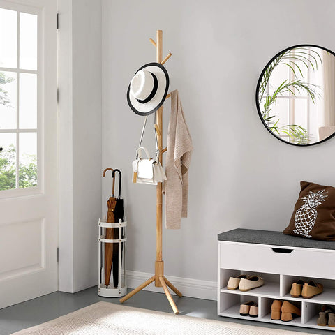 Rootz Coat Rack - Freestanding - Solid Wood - Tree Shaped - 8 Hooks - Natural Color - 47 x 47 x 175 cm