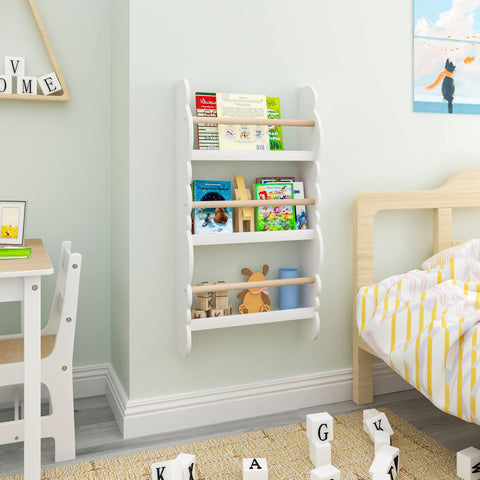 Rootz Children's Bookshelf - Wall-Mounted Bookcase - Kids Storage Unit - Montessori Learning Shelf - Literature Organizer - Story Display - White - 34.7x8.3x3.5inches