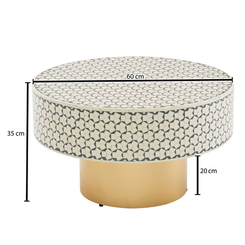 Rootz White Synthetic Resin Coffee Table - Gold Metal Base - Modern Design - Round Living Room Side Table - Small Coffee Table - 60x60x35 cm