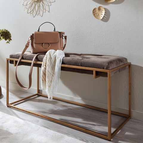 Rootz Bench - Upholstered Hallway Bench with Metal Frame - Chesterfield Design Bed Bench for Bedroom - Modern Hallway/Cloakroom Bench - Velvet Bench Brown - 90x48x40 cm