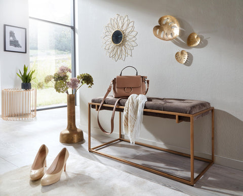 Rootz Bench - Upholstered Hallway Bench with Metal Frame - Chesterfield Design Bed Bench for Bedroom - Modern Hallway/Cloakroom Bench - Velvet Bench Brown - 90x48x40 cm