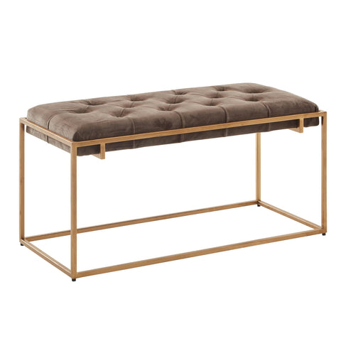 Rootz Bench - Upholstered Hallway Bench with Metal Frame - Chesterfield Design Bed Bench for Bedroom - Modern Hallway/Cloakroom Bench - Velvet Bench Brown - 90x48x40 cm