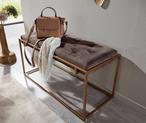 Rootz Bench - Upholstered Hallway Bench with Metal Frame - Chesterfield Design Bed Bench for Bedroom - Modern Hallway/Cloakroom Bench - Velvet Bench Brown - 90x48x40 cm