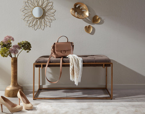 Rootz Bench - Upholstered Hallway Bench with Metal Frame - Chesterfield Design Bed Bench for Bedroom - Modern Hallway/Cloakroom Bench - Velvet Bench Brown - 90x48x40 cm