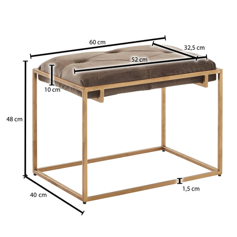 Rootz Bench - Gestoffeerde gangbank met metalen frame - Chesterfield Design bedbank voor slaapkamer - Moderne gang/garderobebank - Fluwelen bank bruin 60x48x40 cm
