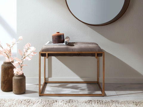 Rootz Bench - Gestoffeerde gangbank met metalen frame - Chesterfield Design bedbank voor slaapkamer - Moderne gang/garderobebank - Fluwelen bank bruin 60x48x40 cm