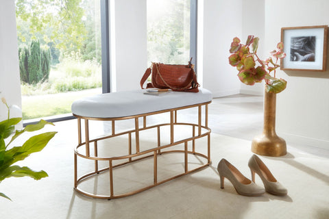 Rootz Bench - Upholstered Hallway Bench with Metal Frame - Design Bed Bench for Bedroom - Modern Hallway/Cloakroom Bench - Velvet Bench White-Gold  - 90x46x38 cm