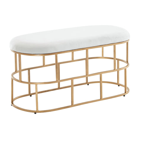 Rootz Bench - Upholstered Hallway Bench with Metal Frame - Design Bed Bench for Bedroom - Modern Hallway/Cloakroom Bench - Velvet Bench White-Gold  - 90x46x38 cm