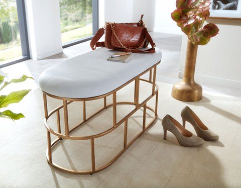 Rootz Bench - Upholstered Hallway Bench with Metal Frame - Design Bed Bench for Bedroom - Modern Hallway/Cloakroom Bench - Velvet Bench White-Gold  - 90x46x38 cm