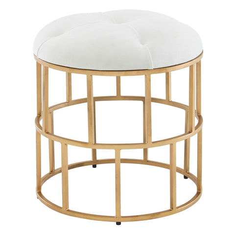 Rootz Ottoman – runder gepolsterter Fußhocker – kleiner Ottoman für Sofa – goldene Beine – Lounge-Stuhl-Beinstütze – Samthocker weiß – 44 x 48 x 44 cm