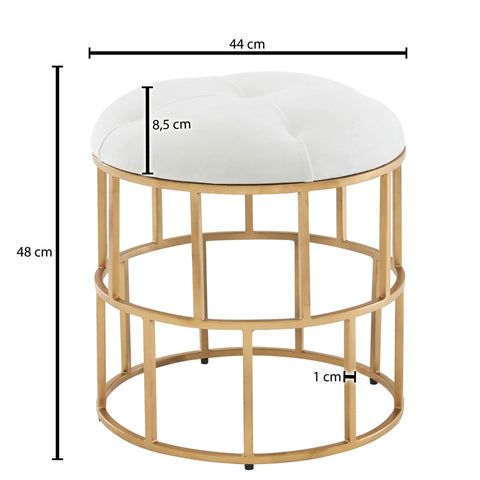 Rootz Ottoman – runder gepolsterter Fußhocker – kleiner Ottoman für Sofa – goldene Beine – Lounge-Stuhl-Beinstütze – Samthocker weiß – 44 x 48 x 44 cm
